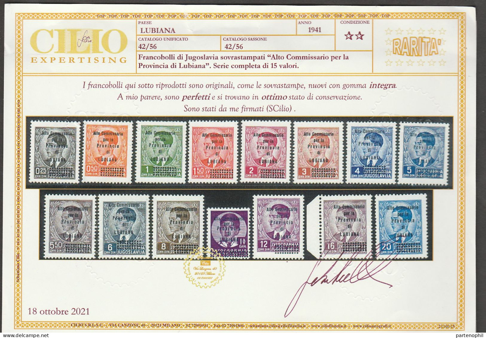 Lotto 273 Lubiana 1941 - Francobolli Di Jugoslavia Soprastampati In Azzurro “Alto Commissariato Per La Provincia Di MNH - Lubiana