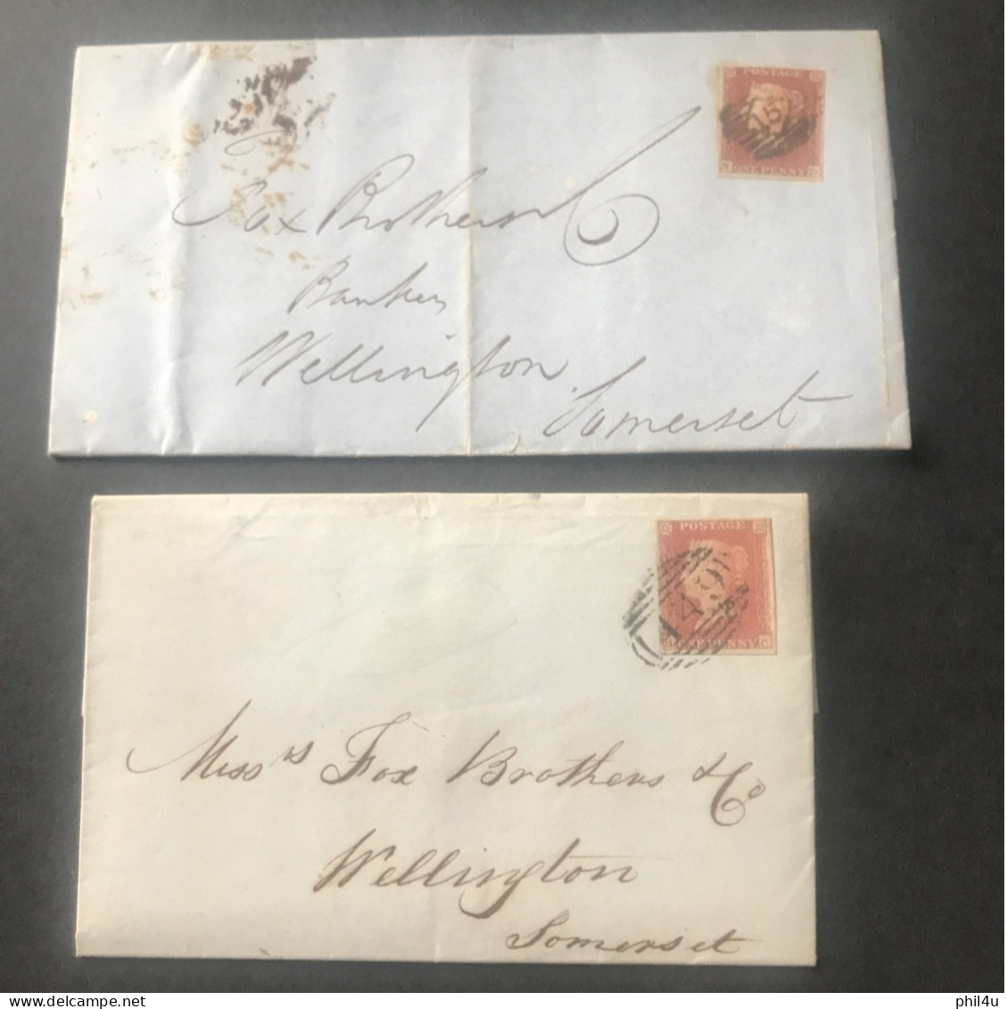 2 GB Penny Red Imperf Covers Penny Black Type Post Mark Details Written In Can Be Sent All To Somerset GB - Briefe U. Dokumente