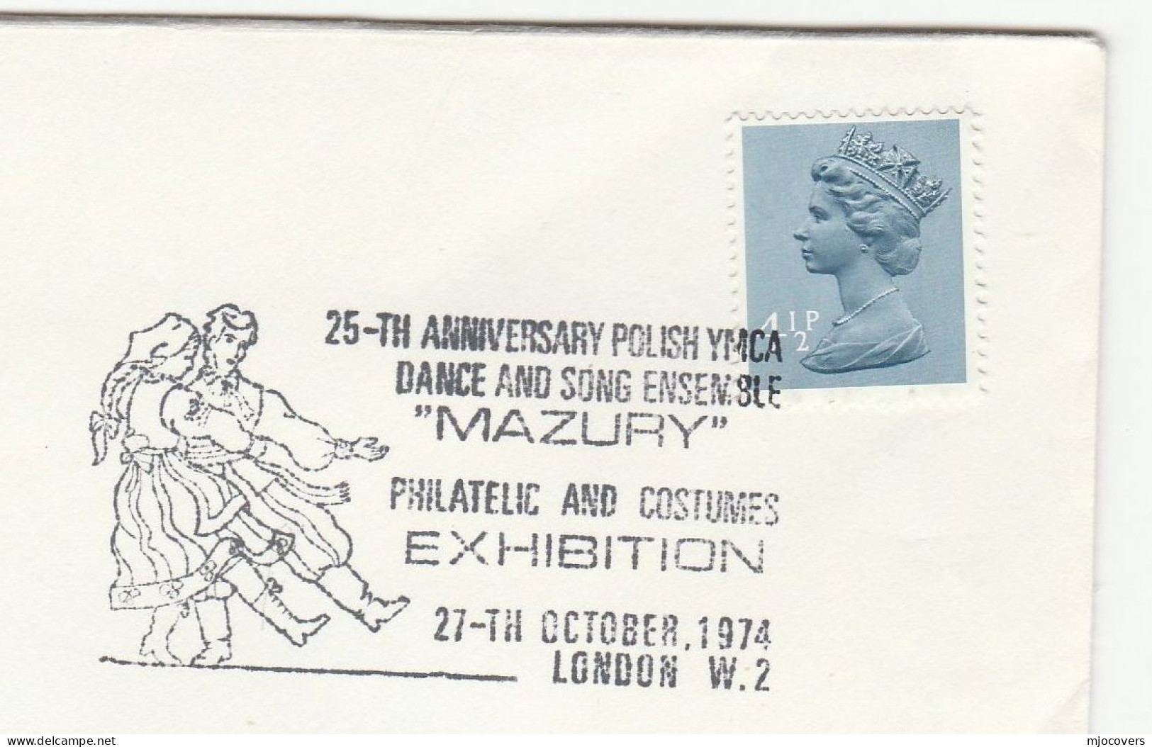 1974 MAZURY Dance & Song ENSEMBLE Event COVER GB Polish YMCA  Philatelic COSTUME  Exhibition  Poland - Danse