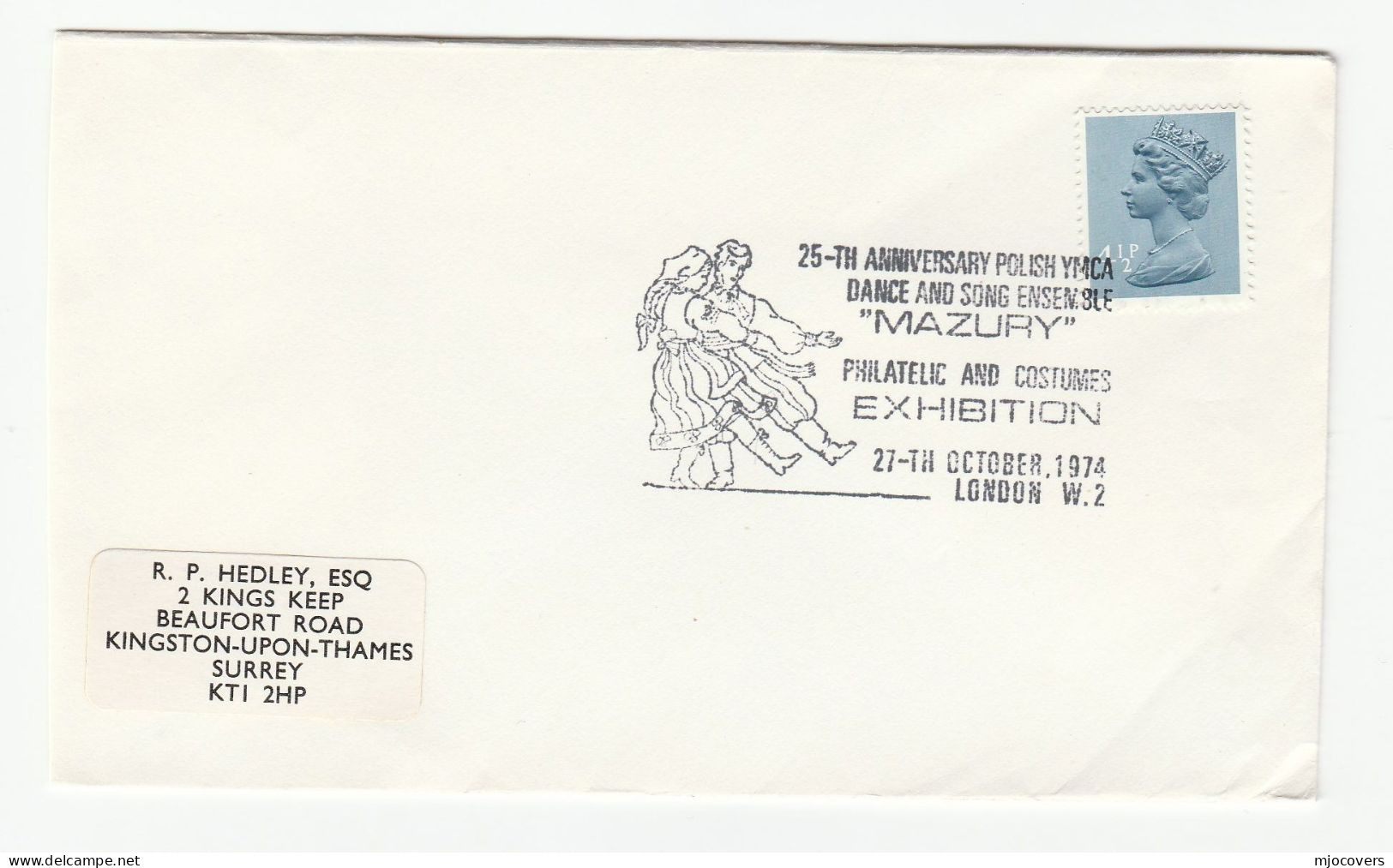 1974 MAZURY Dance & Song ENSEMBLE Event COVER GB Polish YMCA  Philatelic COSTUME  Exhibition  Poland - Danse