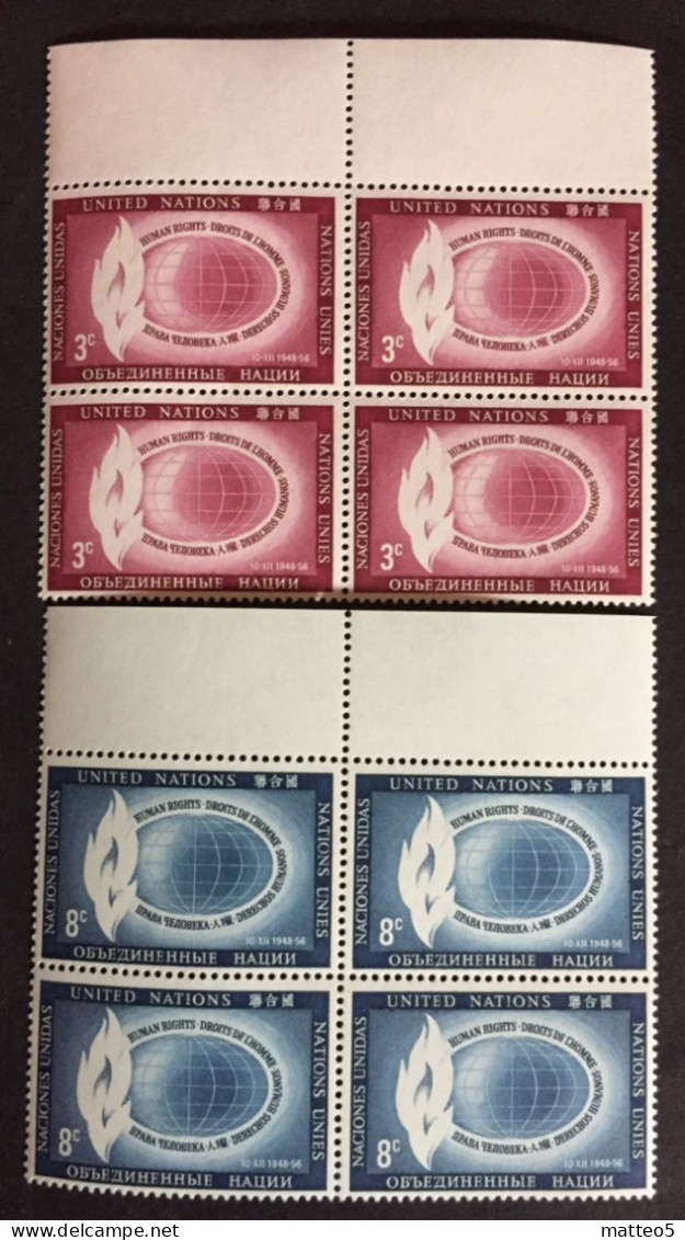 1956 - United Nations UNO UN -  Human Rights World And Flame - 2x4 Stamps Unused - Unused Stamps