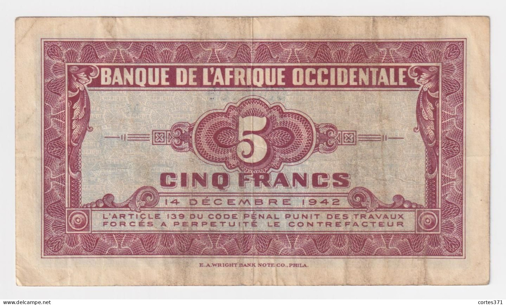 French West Africa 5 Francs 1942 P-28a VF+ - Other - Africa