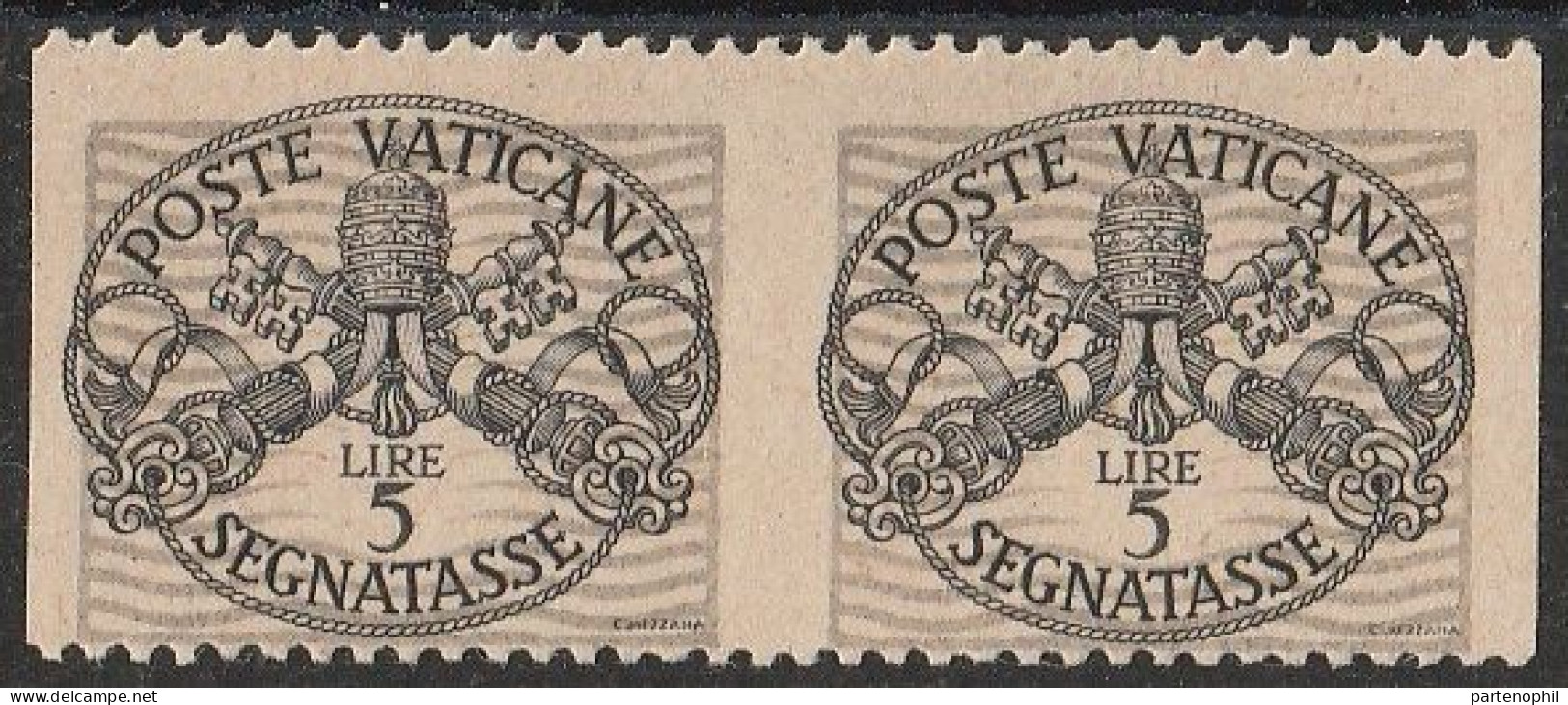 Lotto 424 Vaticano Varietà 1946 - Segnatasse Coppia Verticale Del L. 5 Non Dentellata N. 12c. MH - Variedades & Curiosidades