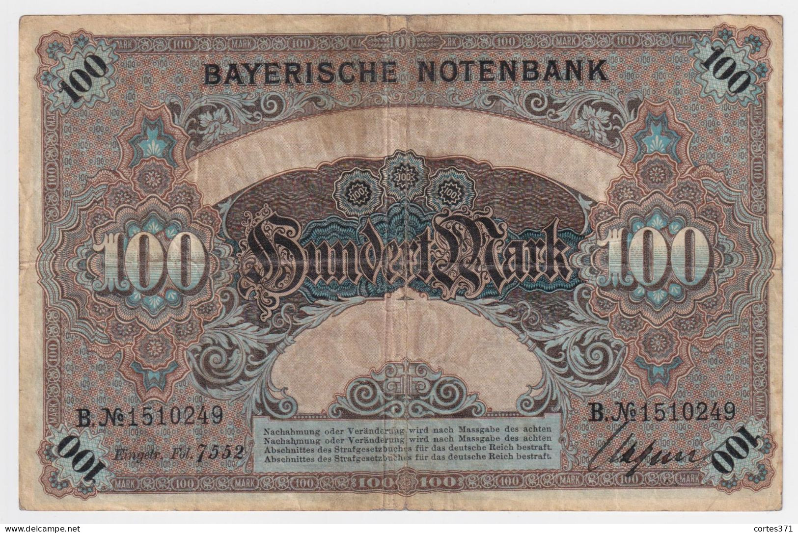 Germany Bayerische Banknote (Bayern / Bavaria) 100 Mark 1900 P-S922 VF - 100 Mark