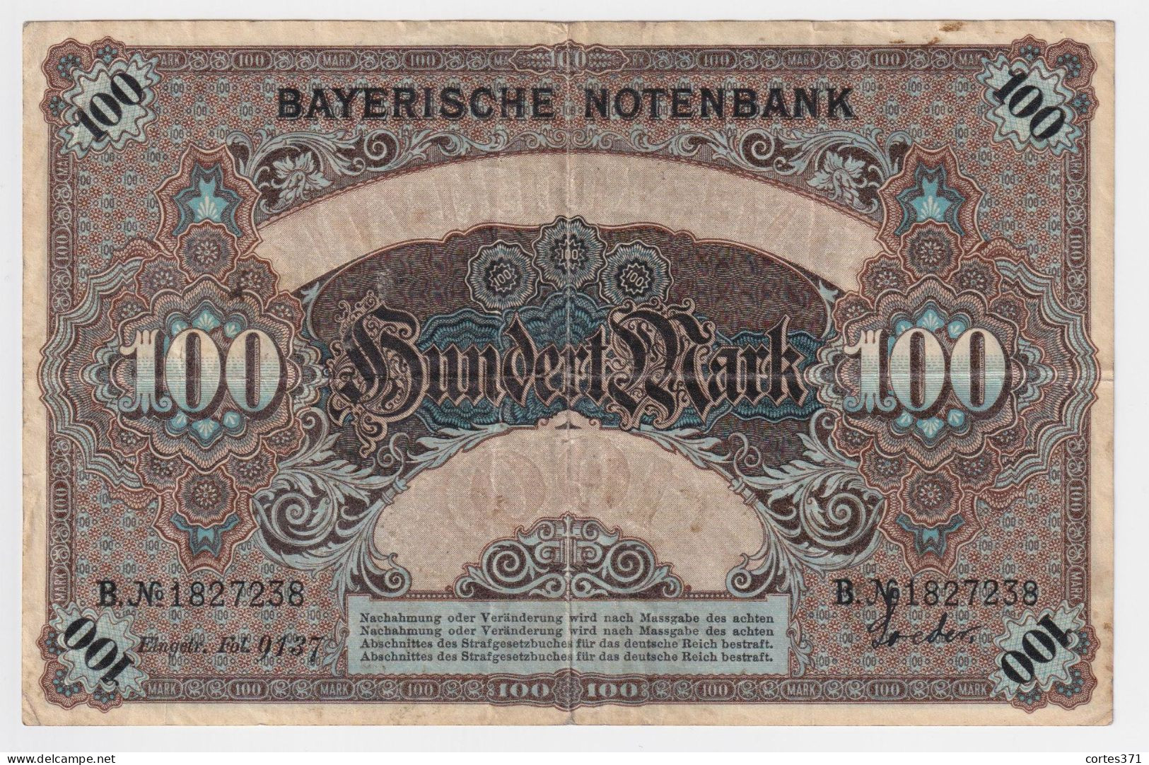 Germany Bayerische Banknote (Bayern / Bavaria) 100 Mark 1900 P-S922 VF - 100 Mark