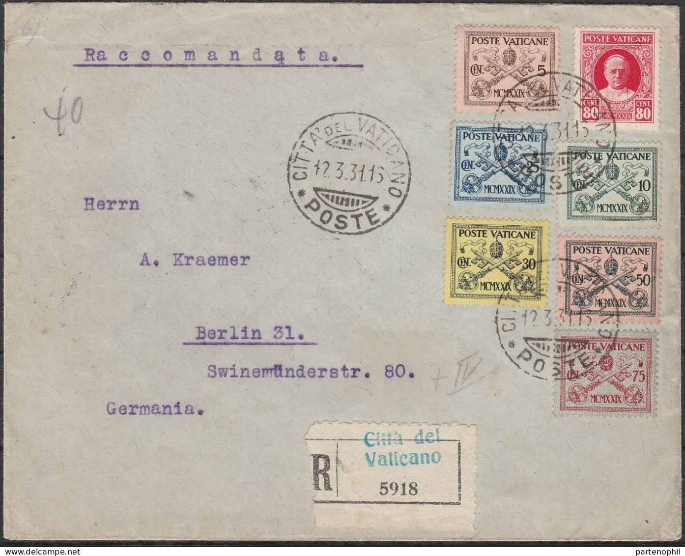 Lotto 427 12/3/1931 - Raccomandata Diretta In Germania, Affrancata Con Serie Conciliazione Per L. 2.75. AL Verso Annullo - Storia Postale