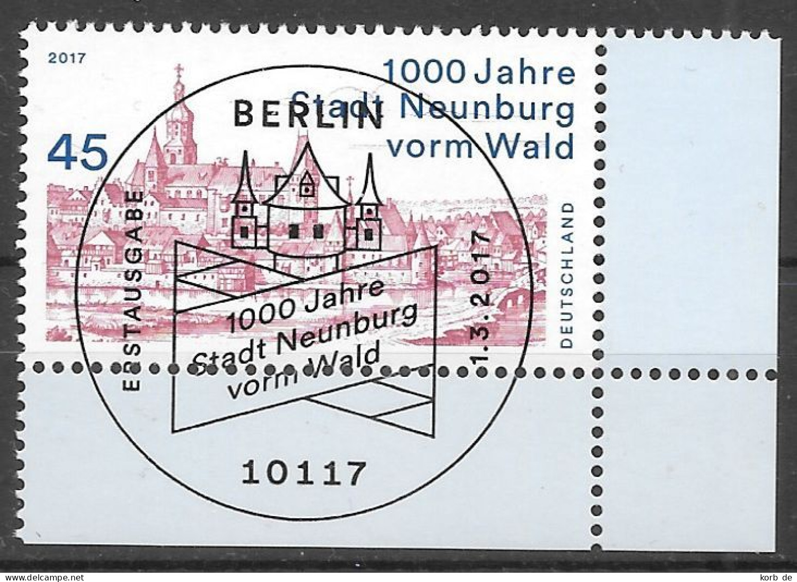 Bund 2017 / MiNr.    3290 Rechte Untere Ecke, Zentrischer ESST Berlin Zentrum  O / Used   (x938) - Gebraucht