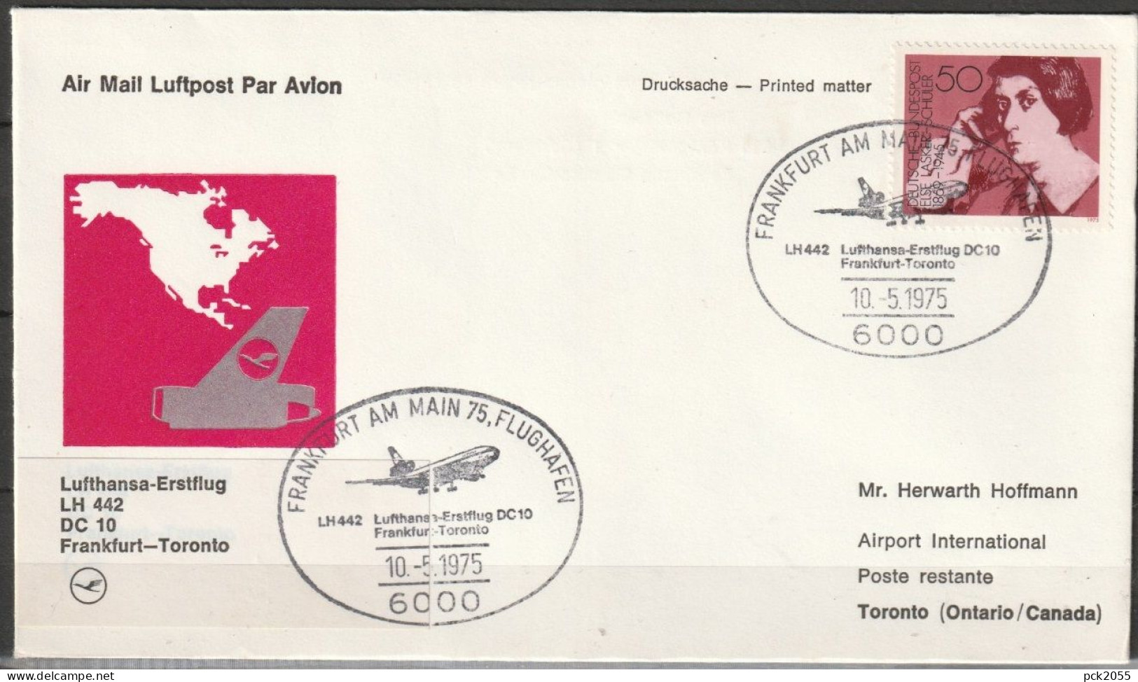 Flugpost/ Erstflug 1975 LH442 Mit DC10 Frankfurt - Toronto 10.5.1975 Ankunftstempel 10.5.75 ( FP 214) - First Flight Covers