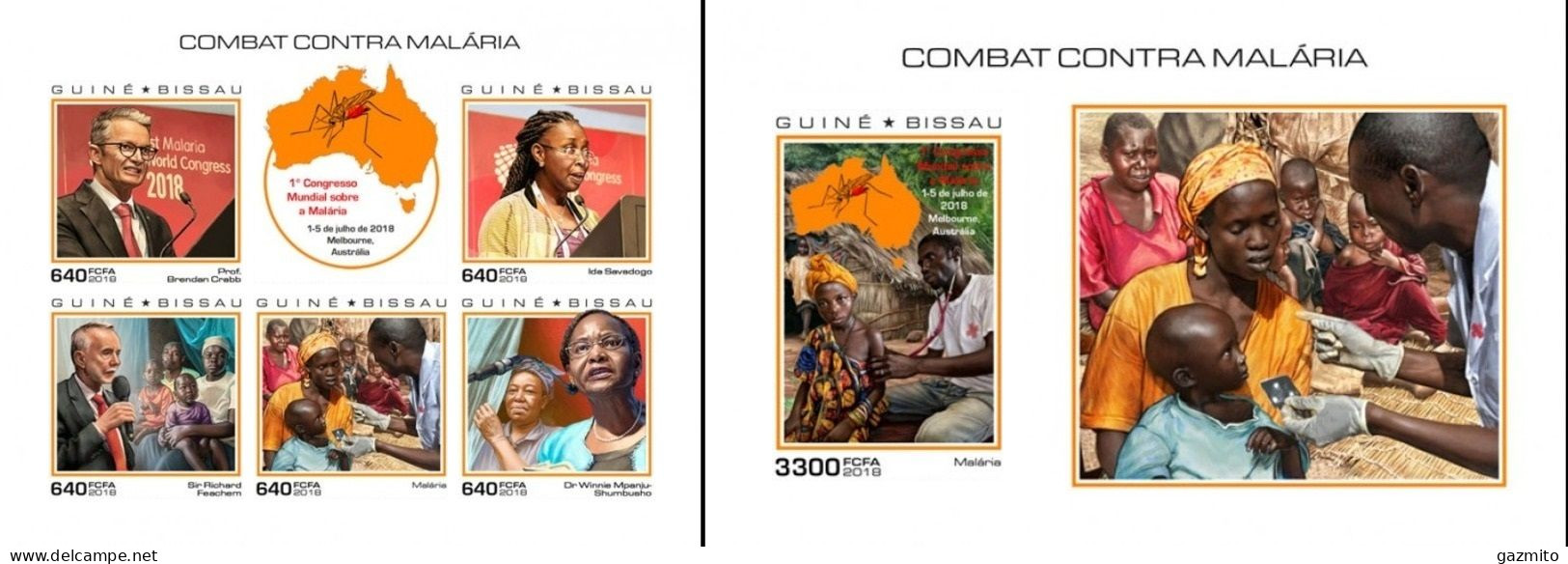 Guinea Bissau 2018, Against Malaria, Red Cross, 5val In BF +BF IMPERFORATED - Maladies