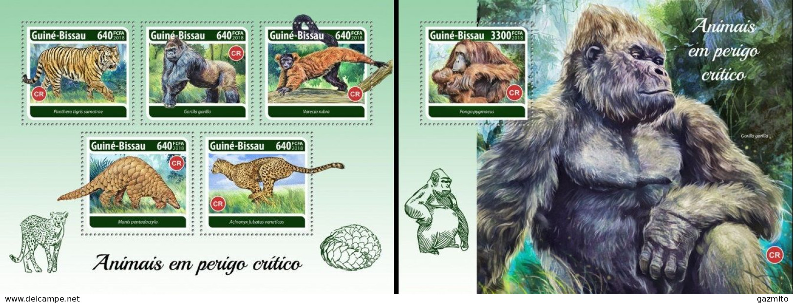 Guinea Bissau 2018, Animals In Danger, Gorillas, 5val In BF+BF - Gorilles