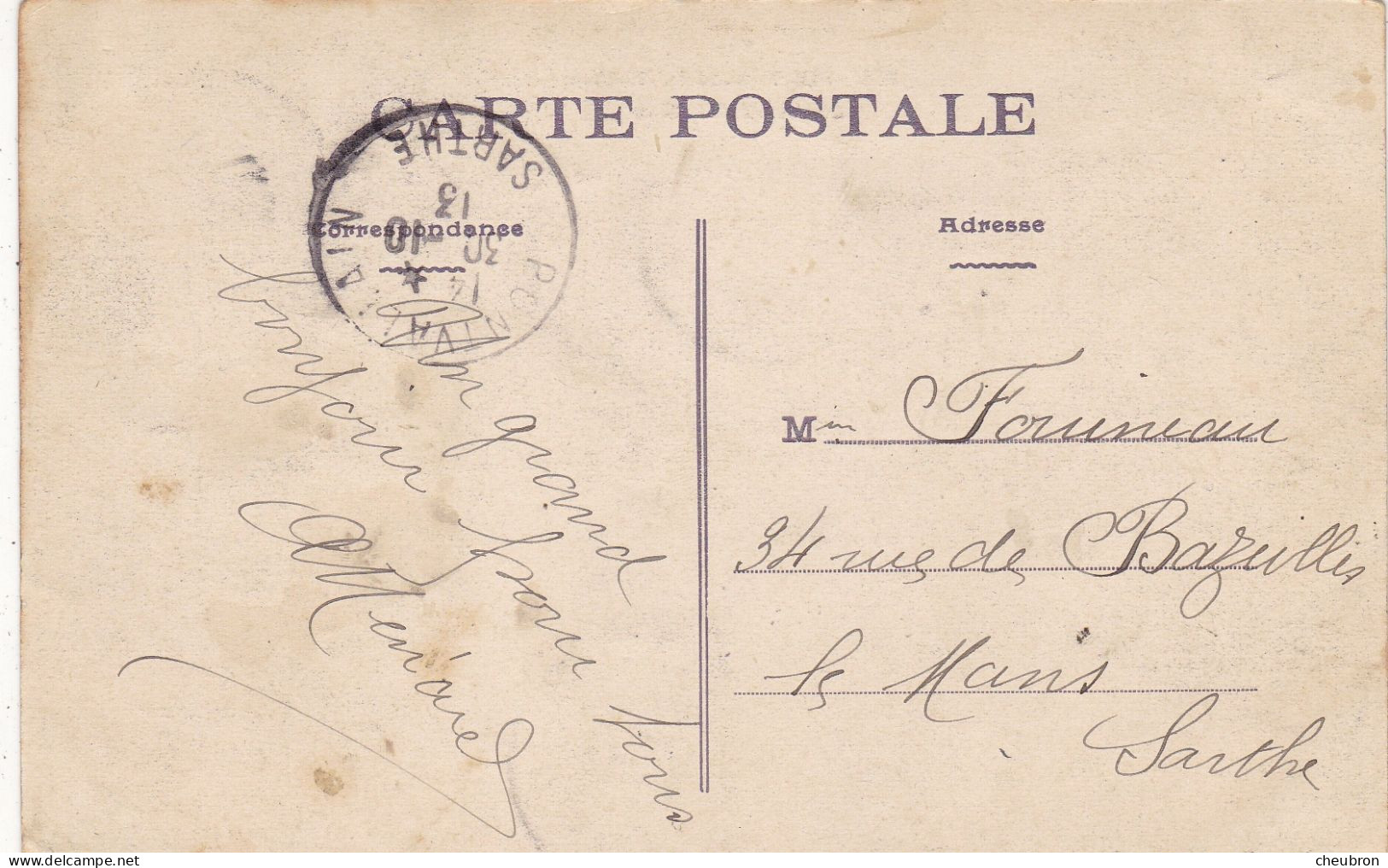 72. PONTVALLAIN . CPA. BOULEVARD DE LA GARE. ANNEE 1913 + TEXTE - Pontvallain