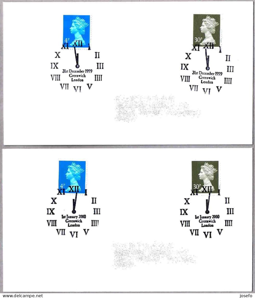 CAMBIO DE MILENIO - CHANGE OF MILLENNIUM. Greenwich. Set 2 Cancels - Clocks