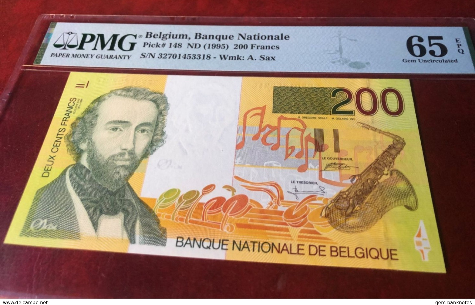 Belgium 200 Francs 1995 P148 Graded 65 EPQ Gem Uncirculated By PMG - 500 Francos