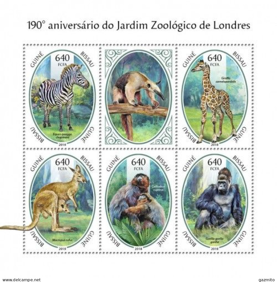 Guinea Bissau 2018, Animals, London Zoo,giraffe, Kangaroo, 6val In BF - Giraffes