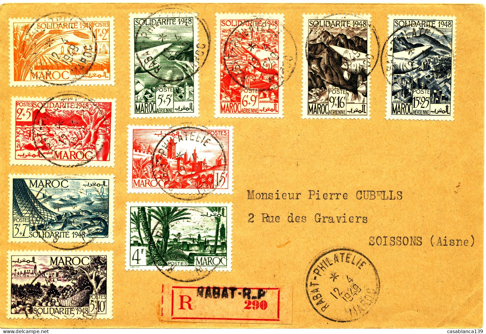 Morocco 1948 Complete Set Of Solidarity 1948 Mi 283-290 Rabat To France, Very Fine Used (RARE) - Gebraucht