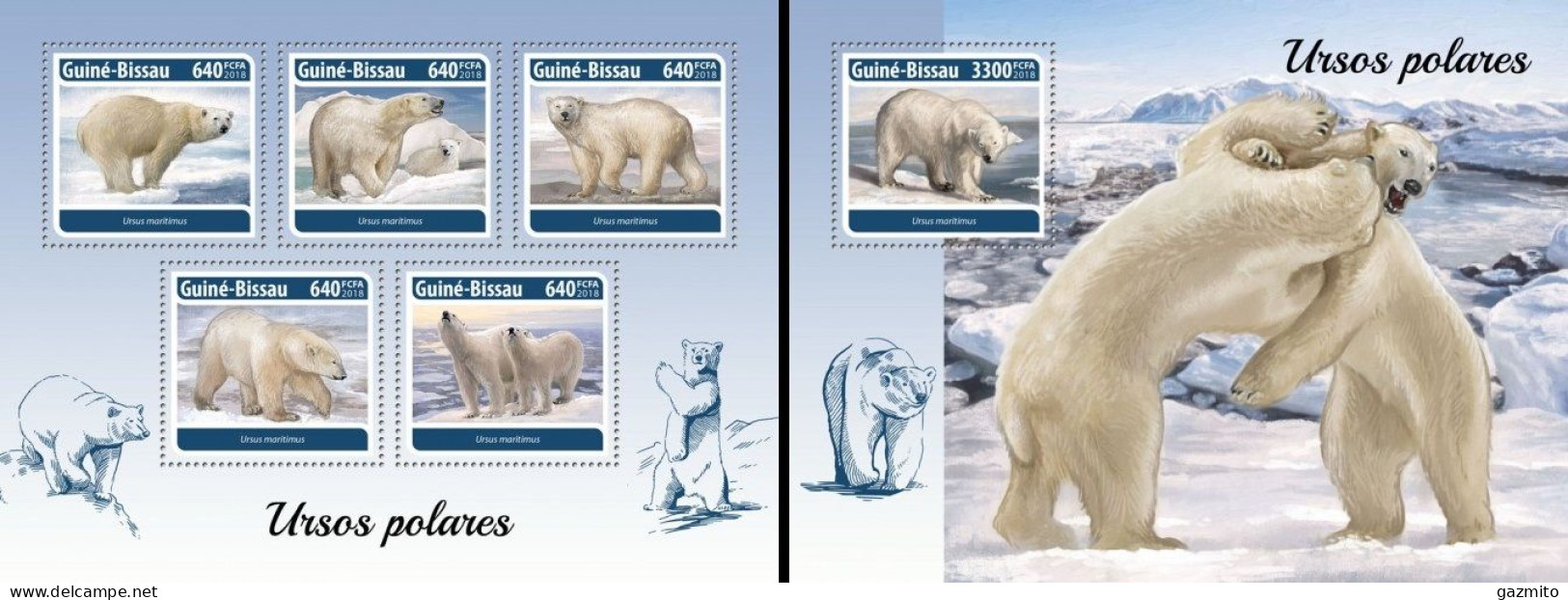 Guinea Bissau 2018, Animals, Polar Bears, 5val In BF+BF - Arctic Wildlife