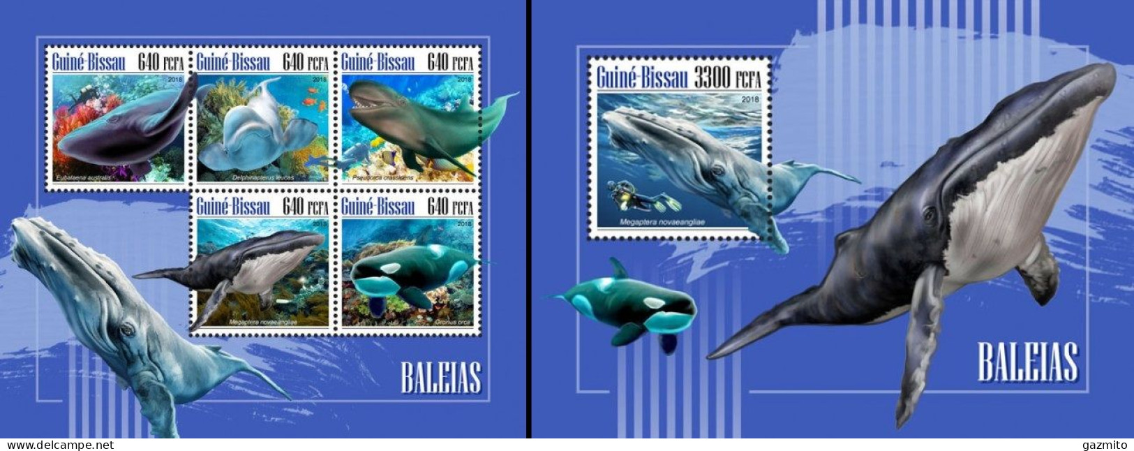 Guinea Bissau 2018, Animals, Whales, Diving, 5val In BF +BF - Duiken