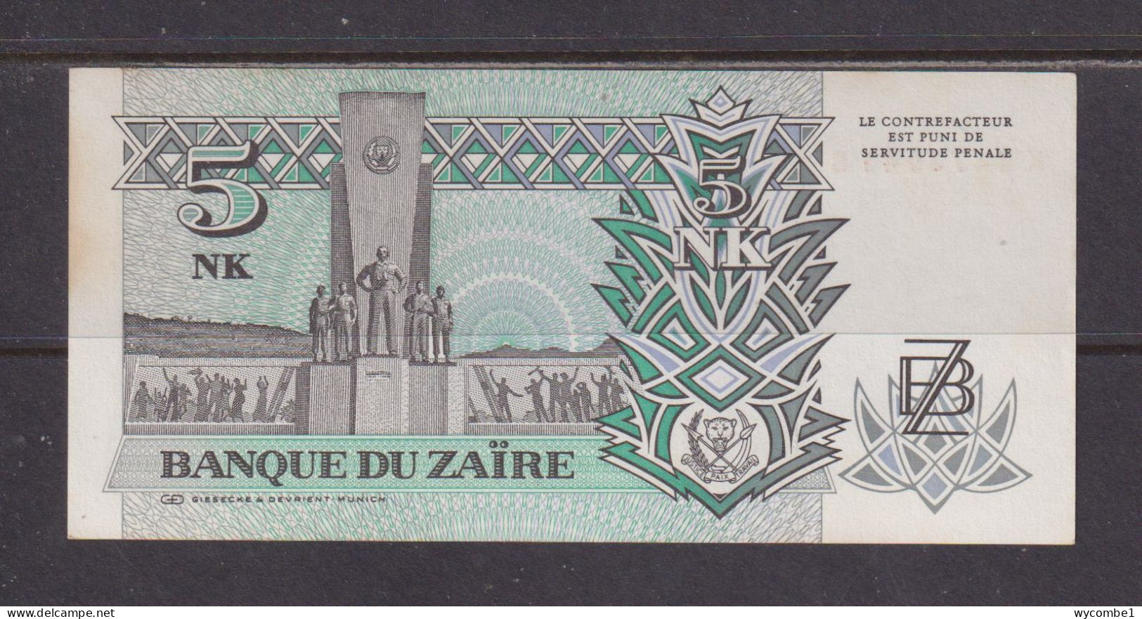 ZAIRE - 1993 5 New Likuta AUNC/XF Banknote As Scans - Zaïre