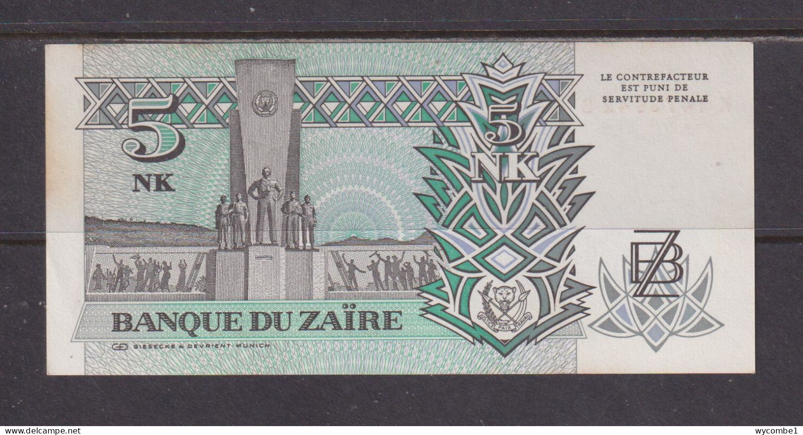 ZAIRE - 1993 5 New Likuta AUNC/XF Banknote As Scans - Zaïre