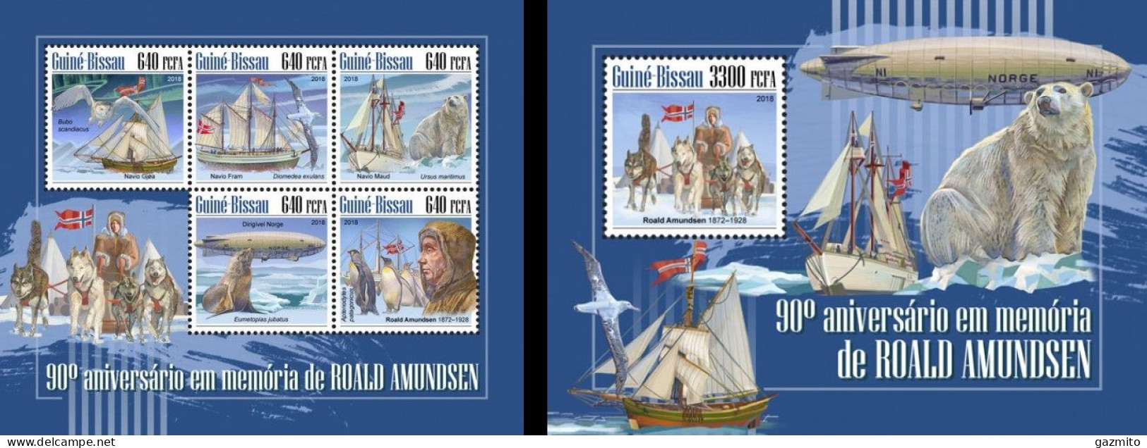 Guinea Bissau 2018, Explorer, Amundsen, Polar Bear, Dogs, Ships, Zeppelin, 5val In BF +BF - Polarforscher & Promis