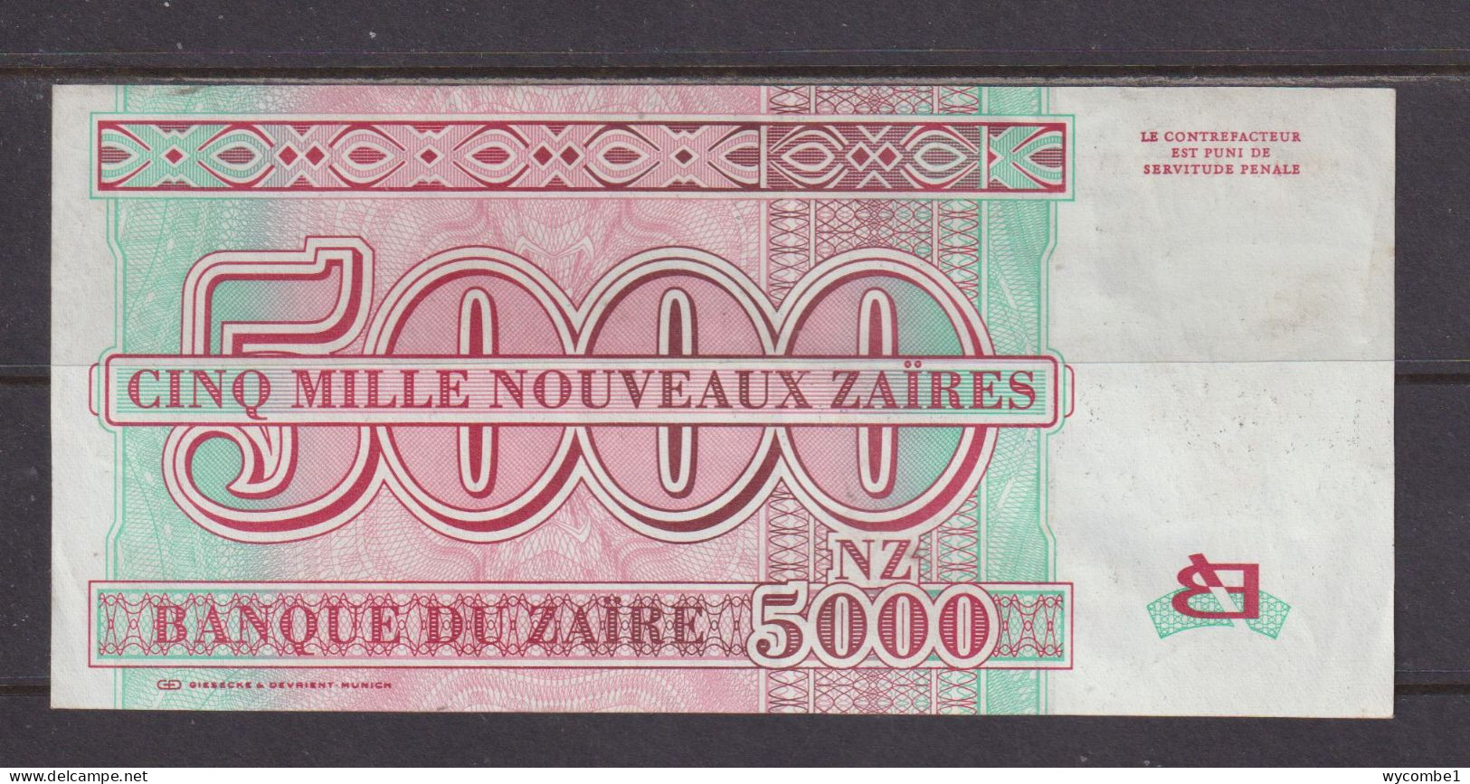 ZAIRE - 1995 5000 New ZAIRES AUNC/XF Banknote As Scans - Zaïre