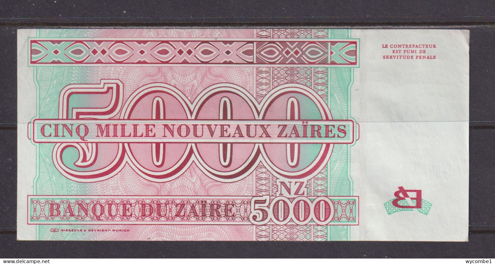 ZAIRE - 1995 5000 New ZAIRES AUNC/XF Banknote As Scans - Zaïre