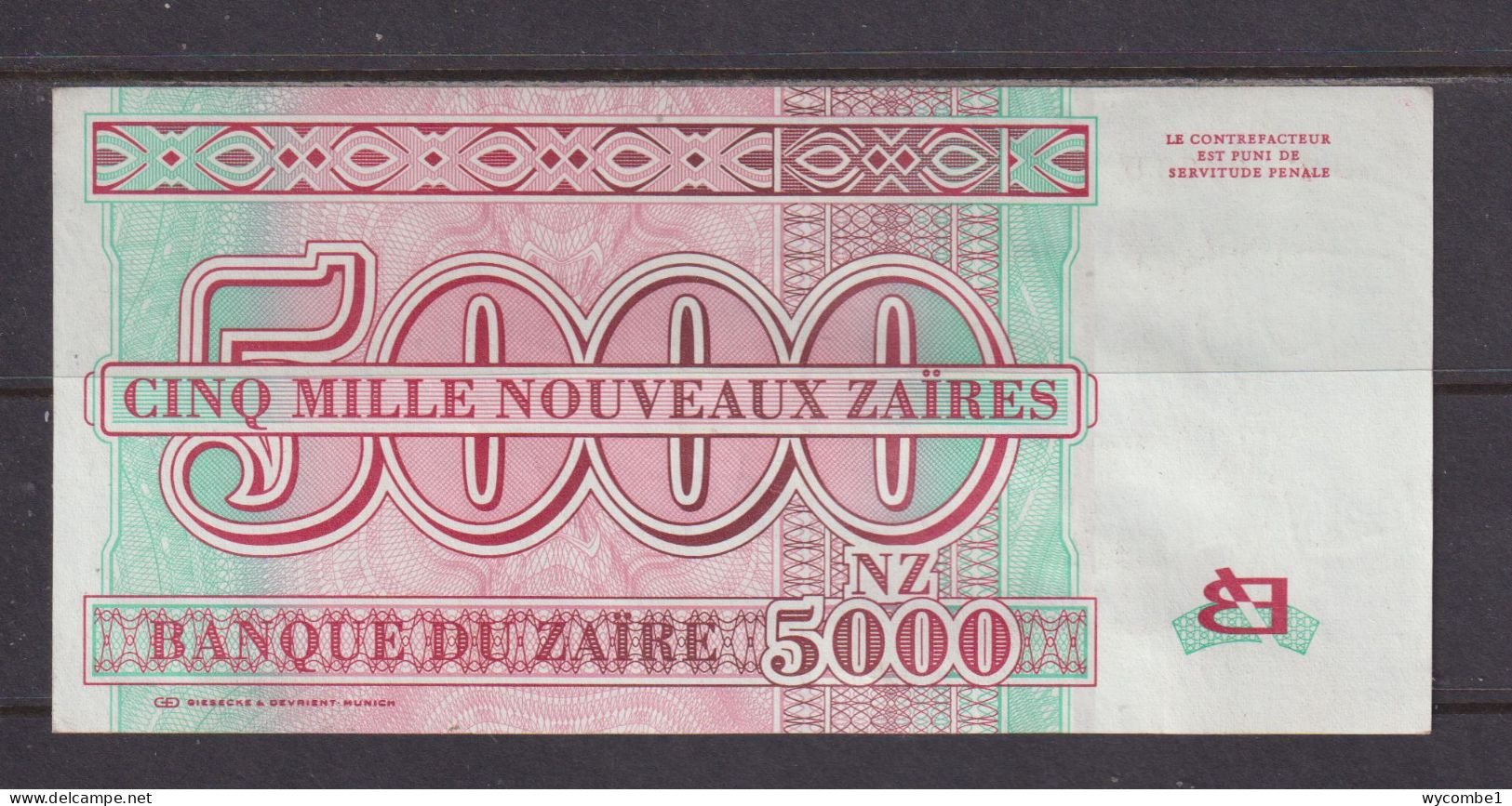 ZAIRE - 1995 5000 New ZAIRES AUNC/XF Banknote As Scans - Zaïre