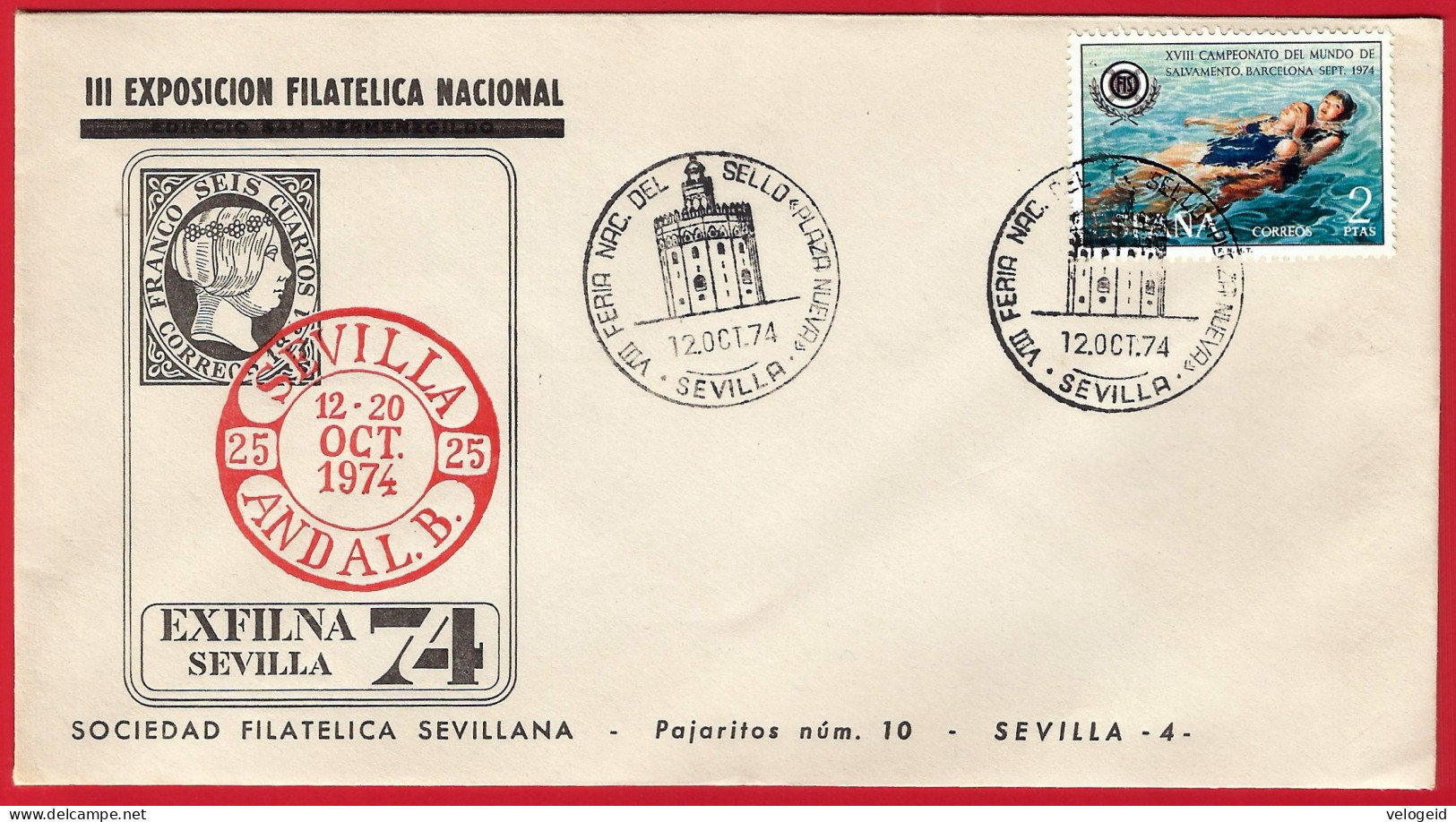 España. Spain. 1974. Matasello Especial. Special Postmark. VII Feria Nac. Del Sello. Plaza Nueva. Sevilla - Macchine Per Obliterare (EMA)