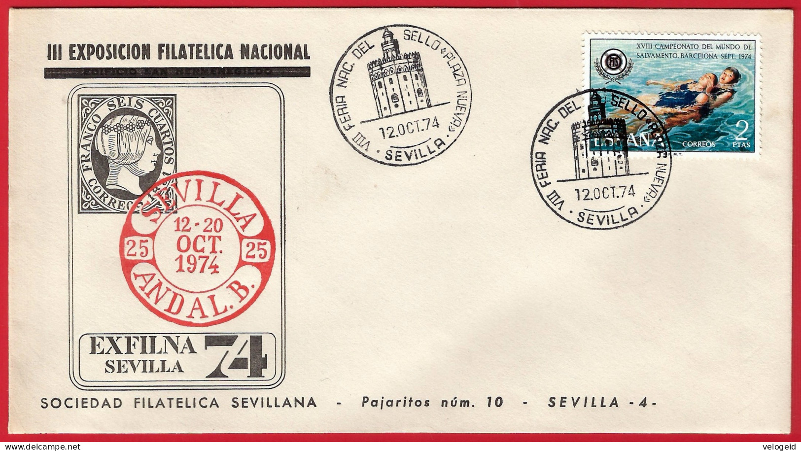 España. Spain. 1974. Matasello Especial. Special Postmark. VII Feria Nac. Del Sello. Plaza Nueva. Sevilla - Máquinas Franqueo (EMA)