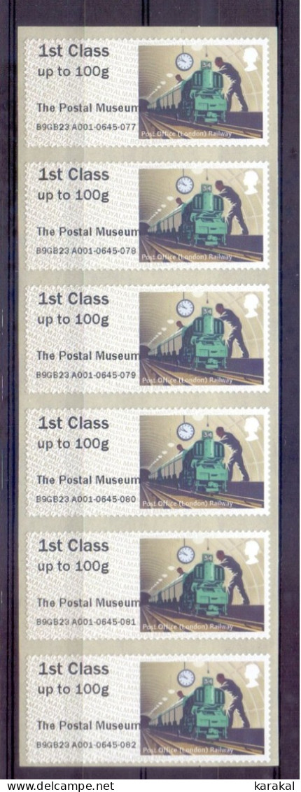 UK Post & Go ATM Strip Of 6 First Class The Postal Museum Train MNH - Post & Go Stamps