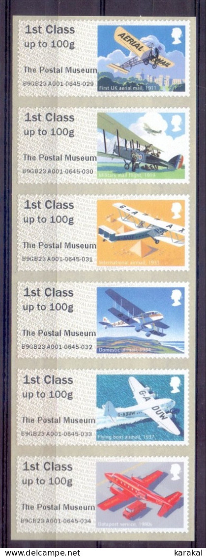 UK Post & Go ATM Strip Of 6 First Class The Postal Museum Planes Avions MNH - Post & Go (distribuidores)