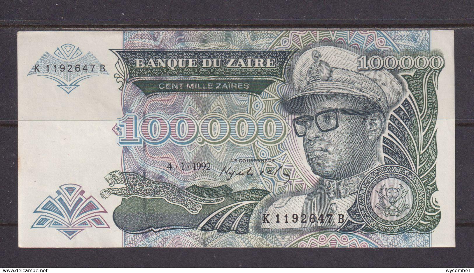 ZAIRE - 1992 100000 Zaires AUNC/XF Banknote As Scans - Zaïre