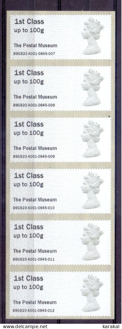 UK Post & Go ATM Strip Of 6 First Class The Postal Museum Her Majesty The Queen MNH - Post & Go (automaten)