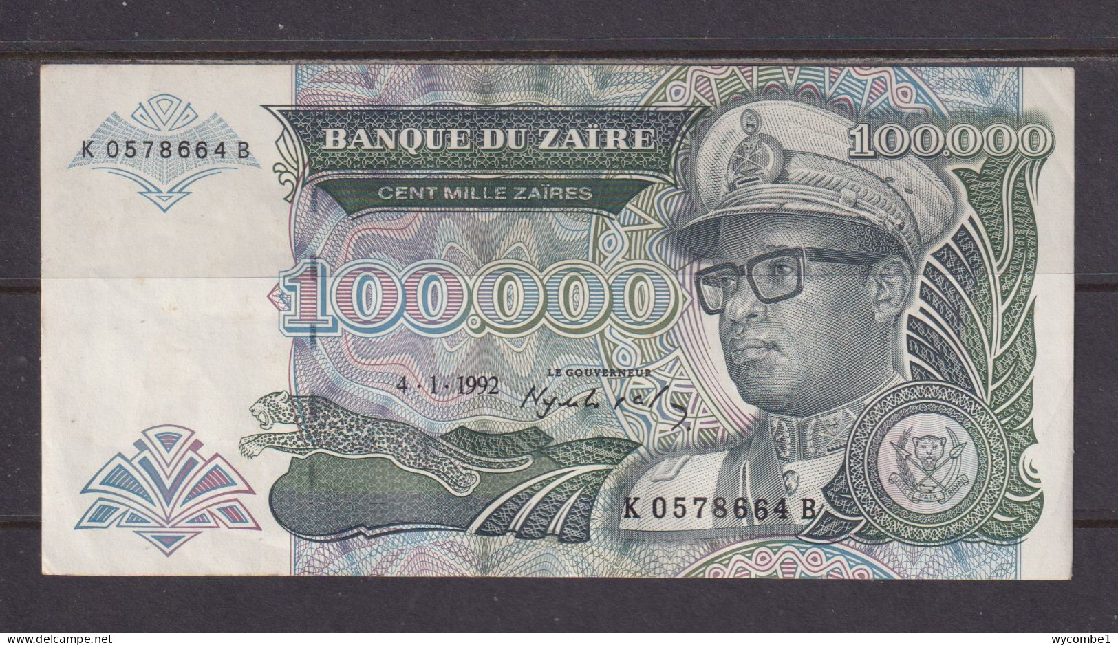 ZAIRE - 1992 100000 Zaires AUNC/XF Banknote As Scans - Zaïre