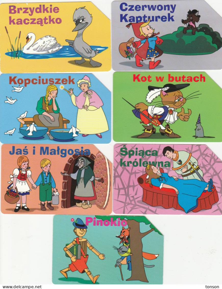 Poland, 0895 - 898 And 904 - 906, Set Of 7 Cards, Fairy Tales, Cat, Swan, Wolf, Birds, 65.500 Issued, 2 Scans. - Pologne