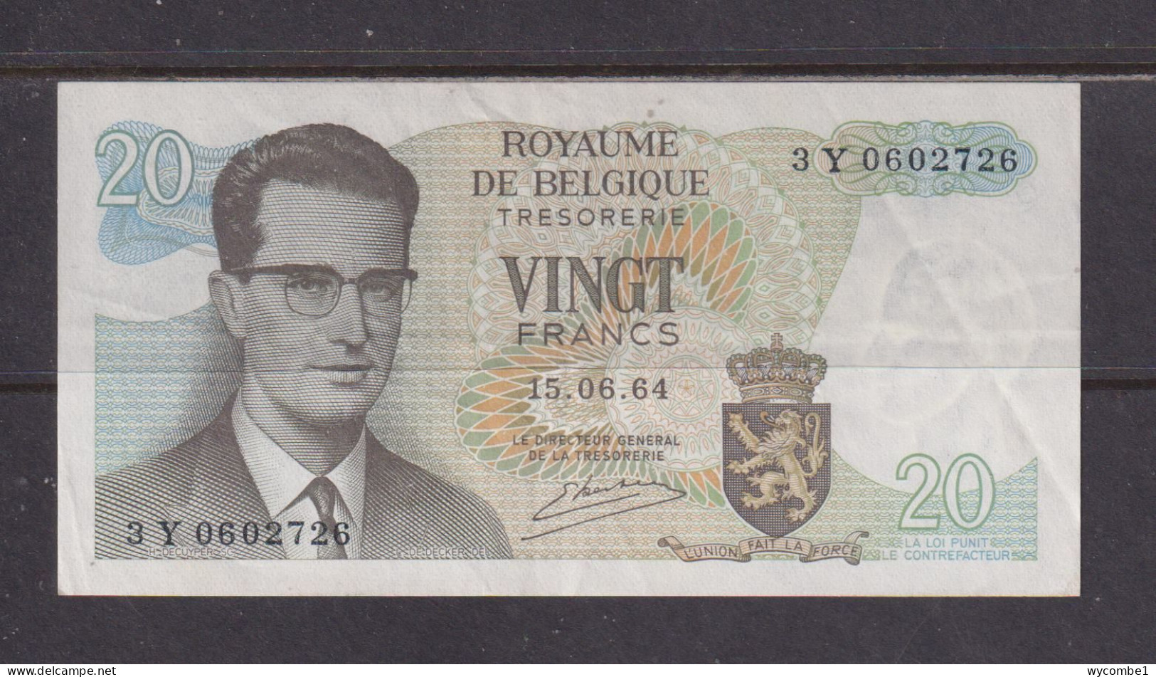 BELGIUM - 1964 20 Francs Circulated Banknote As Scans - Other & Unclassified