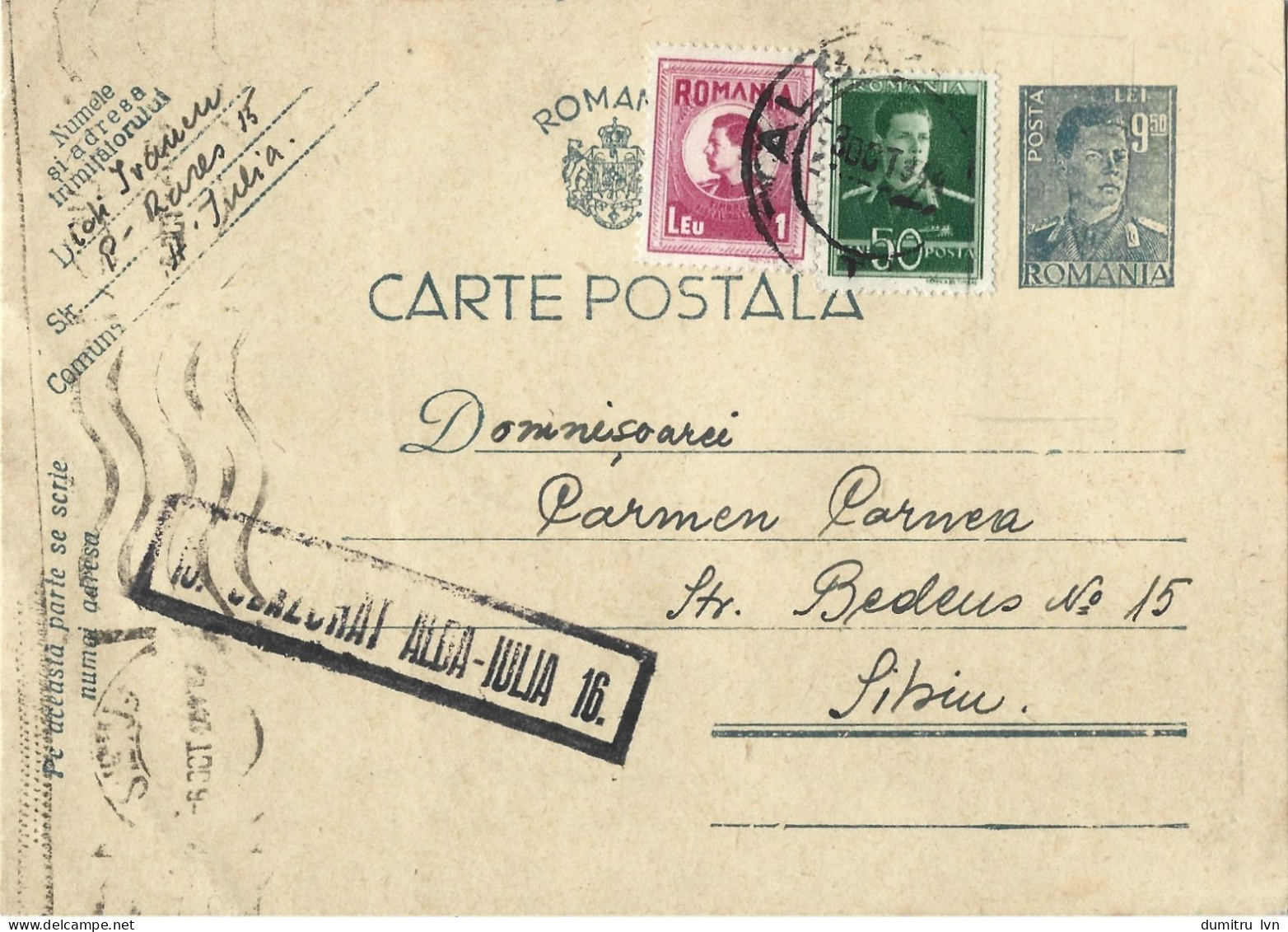 ROMANIA 1944 POSTCARD, CENSORED ALBA-IULIA 16 POSTCARD STATIONERY - Lettres 2ème Guerre Mondiale