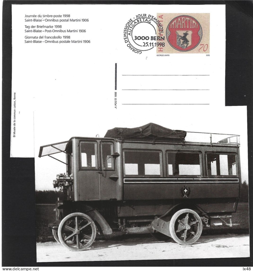 Postcard Stationery Of The 1906 Martini Postal Omnibus From The Swiss Post Office. Postkartenbriefpapier Des Martini-Pos - Bus