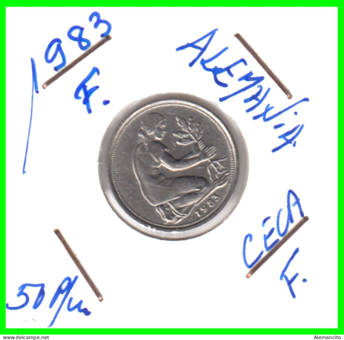 ALEMANIA - DEUTSCHLAND - GERMANY-MONEDA DE LA REPUBLICA FEDERAL DE ALEMIANIA DE 50 Pfn .DEL AÑO 1983 CECA - F -STUTTGART - 50 Pfennig