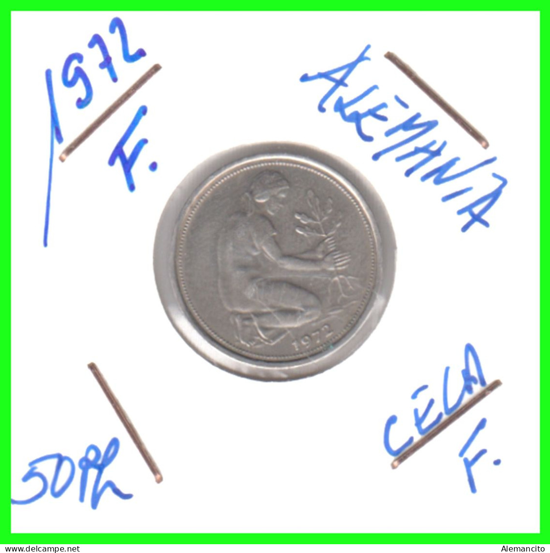 ALEMANIA - DEUTSCHLAND - GERMANY-MONEDA DE LA REPUBLICA FEDERAL DE ALEMIANIA DE 50 Pfn .DEL AÑO 1972 CECA - F -STUTTGART - 50 Pfennig