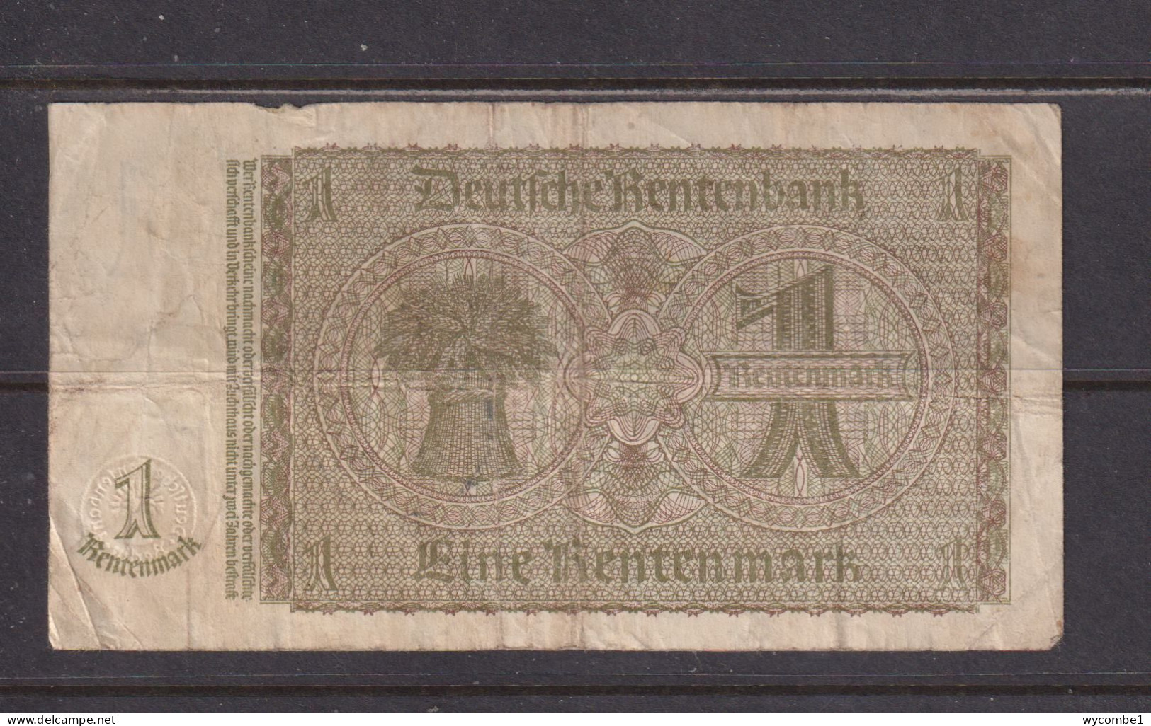 GERMANY - 1937 1 RentenMark Circulated Banknote As Scans - Sonstige & Ohne Zuordnung