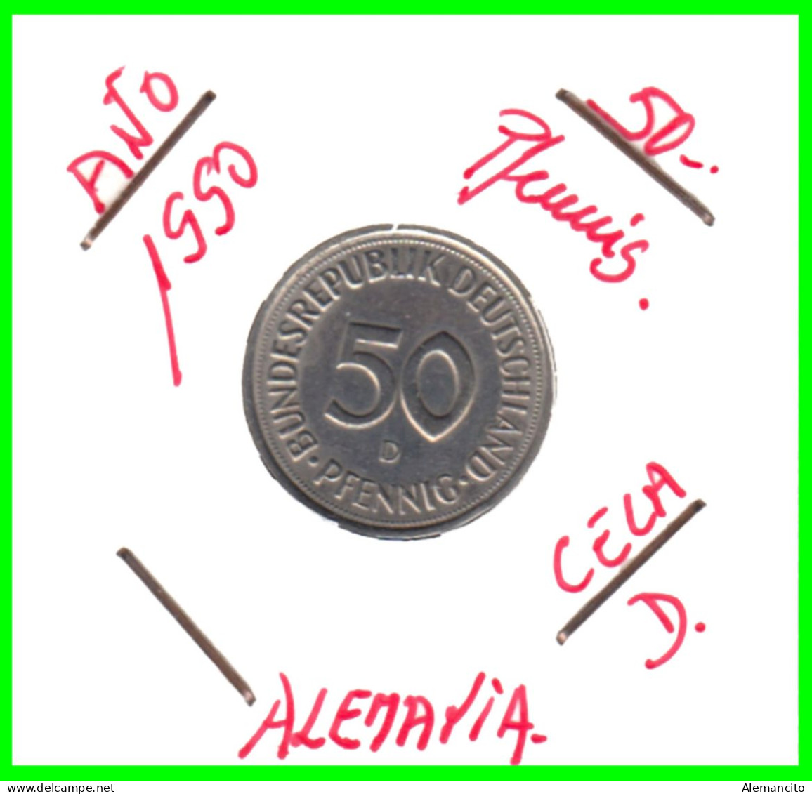 ALEMANIA - DEUTSCHLAND - GERMANY-MONEDA DE LA REPUBLICA FEDERAL DE ALEMIANIA DE 50 Pfn .DEL AÑO 1990 CECA - D -MONICH - 50 Pfennig