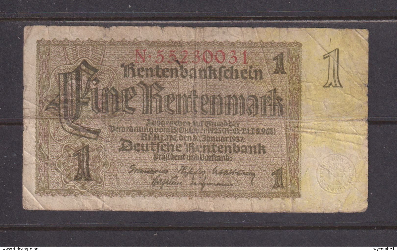 GERMANY - 1937 1 RentenMark Circulated Banknote As Scans - Sonstige & Ohne Zuordnung