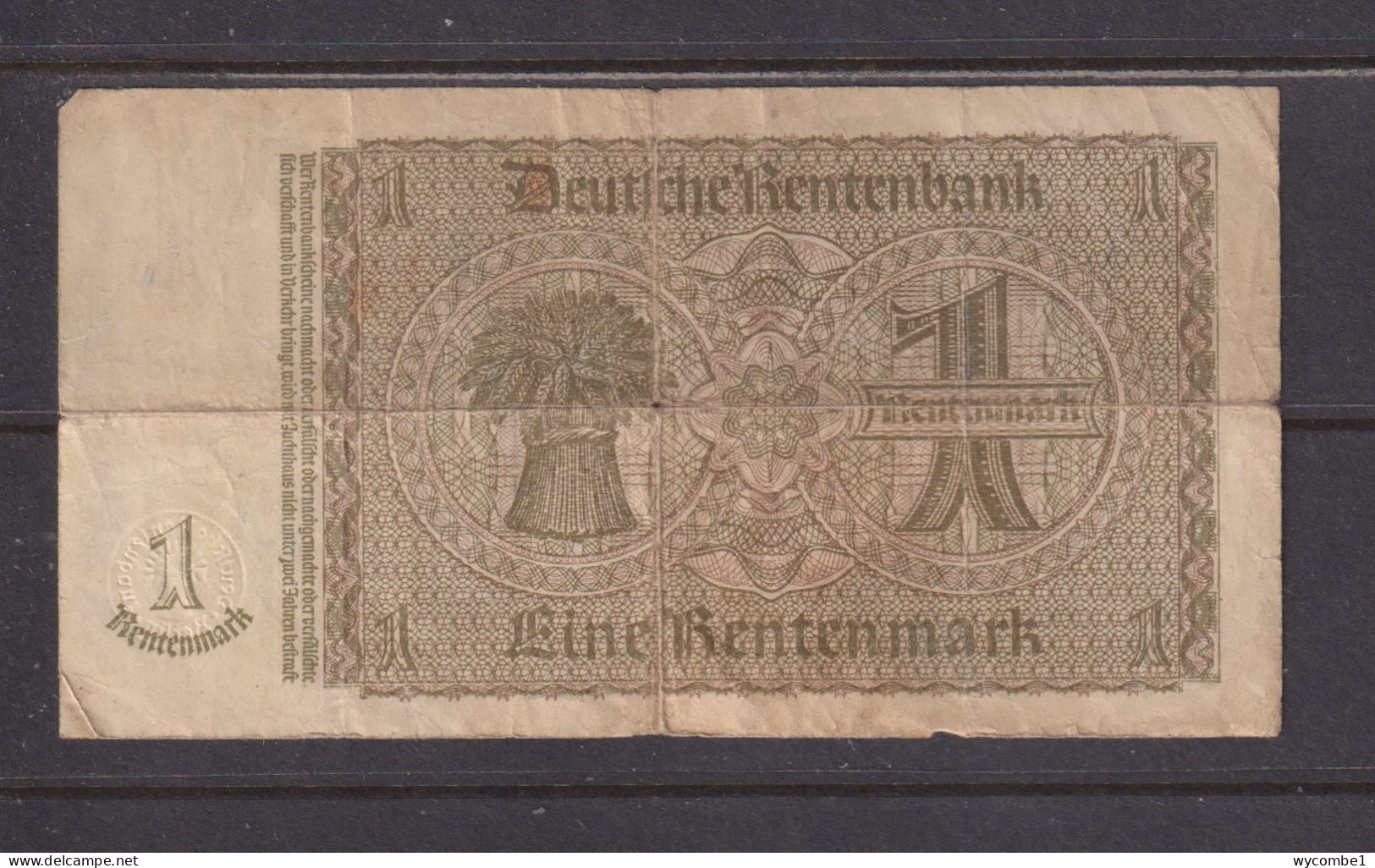 GERMANY - 1937 1 RentenMark Circulated Banknote As Scans - Other & Unclassified