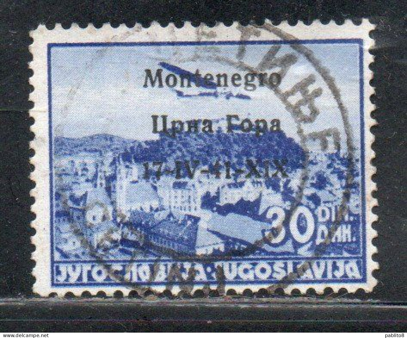 MONTENEGRO 1941 POSTA AEREA AIR MAIL SOPRASTAMPATO OVERPRINTED  30d USATO USED OBLITERE' - Montenegro