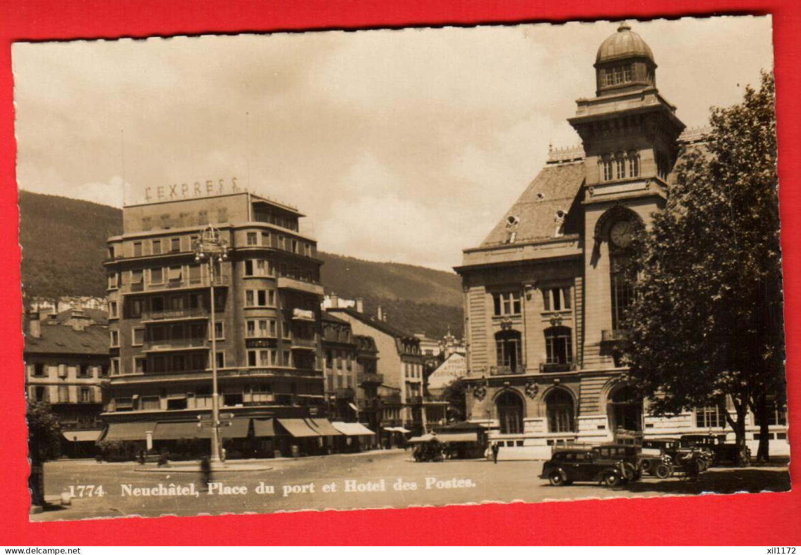 ZXD-29  Neuchâtel Place Du Port Et Hotel Des Postes. Oldtimers. Circ. 1938  Sartori 1774 - Neuchâtel