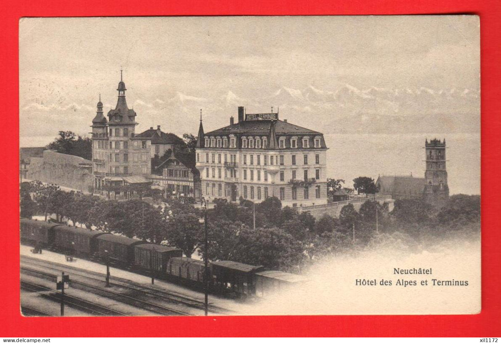 ZXD-34  Neuchâtel Hôtel Des Alpes Et Terminus.    Chiffelle   Circulé 1907 - Neuchâtel