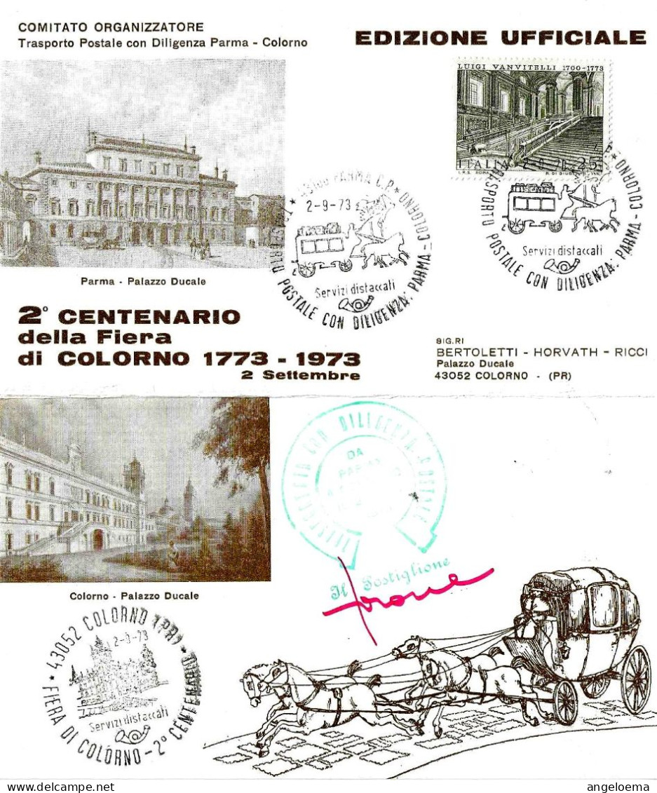 ITALIA ITALY - 1973 PARMA Trasporto Diligenza Postale Parma-Colorno E COLORNO 2^cent. Fiera Su Cartolina Doppia - 265 - Diligencias