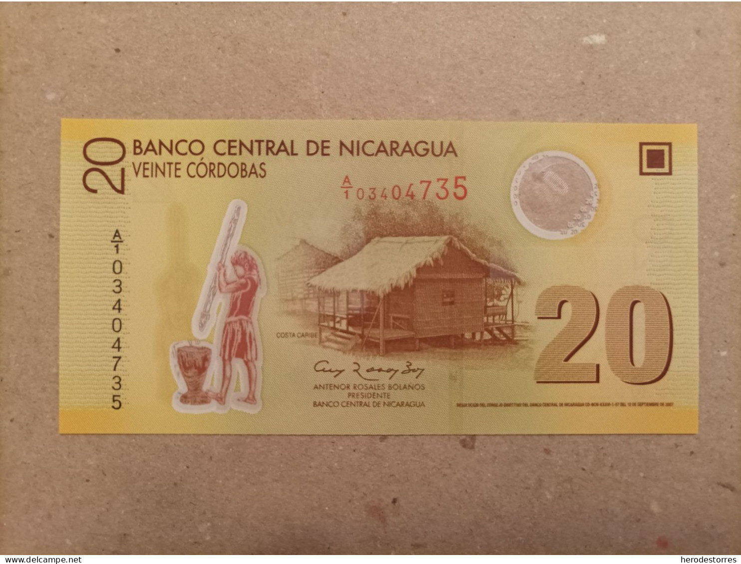 Billete De Nicaragua De 20 Córdobas, Año 2007, Serie A, Numero Bajo, UNC - Nicaragua