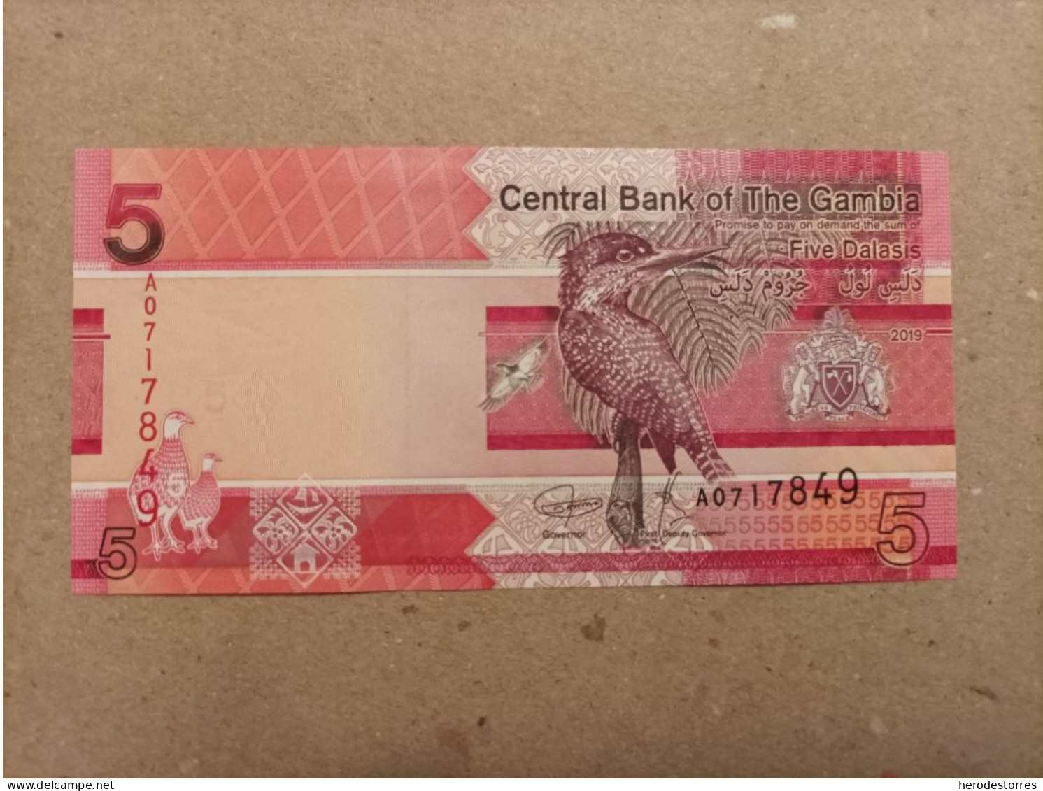 Billete De Gambia De 5 Dalasis Serie A, Nº Bajo, Año 2019, UNC - Gambia